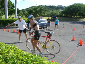 Carol finishes bike race portion2