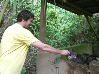 Eric feeds the pig